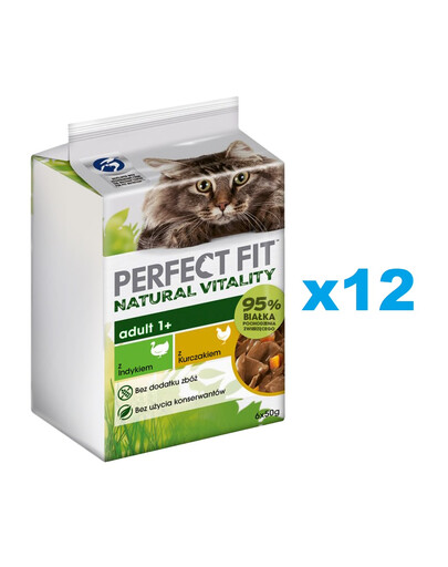 PERFECT FIT Natural Vitality saszetki 72x50 g mokra karma pełnoporcjowa dla dorosłych kotów również po zabiegu kastracji w sosie z indykiem i kurczakiem