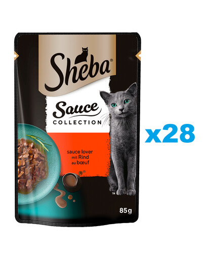 SHEBA Sauce Collection Soczyste Smaki saszetka 28x85 g mokra karma pełnoporcjowa dla dorosłych kotów kawałki z wołowiną w sosie