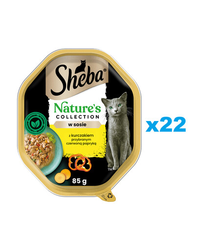 SHEBA Nature’s Collection tacka 22x85 g mokra karma pełnoporcjowa dla dorosłych kotów kawałki z kurczakiem w sosie