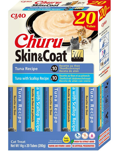 Churu Cat Skin Coat 20x14g tuńczyk, tuńczyk i przegrzebki kremowy przysmak dla kota