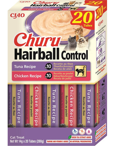 Churu Cat Hairball 20x14g tuńczyk i kurczak kremowy przysmak dla kota