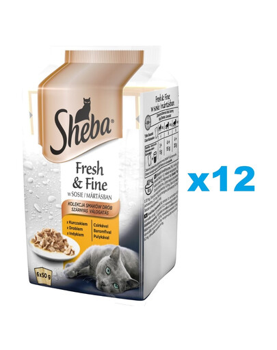 SHEBA Fresh & Fine 72x50g mokra pełnoporcjowa karma dla dorosłych kotów w sosie z kurczakiem, z indykiem