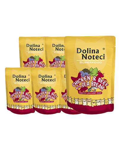 DOLINA NOTECI Superfood kurczak, wołowina, dorada mokra karma dla kotów 10x85 g