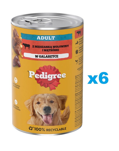 PEDIGREE Adult puszka 6x1200 g mokra karma pełnoporcjowa dla dorosłych psów, z mieszanką wołowiny i wątróbki, w galaretce