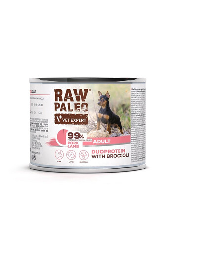 RAW PALEO Nassfutter für Hunde mit Schweine- und Lammfleisch für adulte Hunde 200g