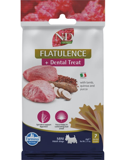 N&D Quinoa Dental Treat Flatulence Mini 60 g (7 szt) przysmak dentystyczny dla psów ras małych