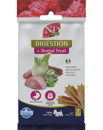 N&D Quinoa Dental Treat Digestion Mini 60 g (7 szt) przysmak dentystyczny dla psów ras małych