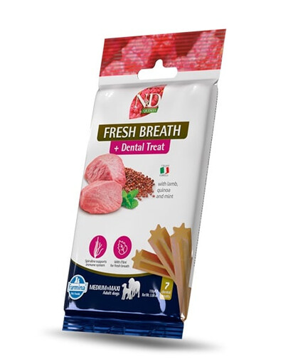 N&D Quinoa Dental Treat Fresh breath Medium/Maxi 100 g (7 szt) przysmak dentystyczny dla średnich i dużych psów