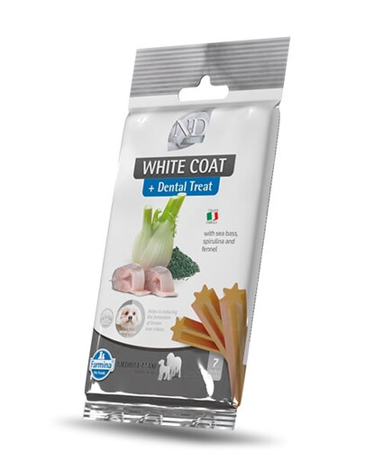N&D White Dental Treat Coat Sea bass Medium/Maxi 100 g (7 szt) przysmak dentystyczny dla średnich i dużych psów