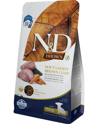 N&D Brown Dog Puppy Mini Lamb, Spirulina, Carrot 1,5 kg
