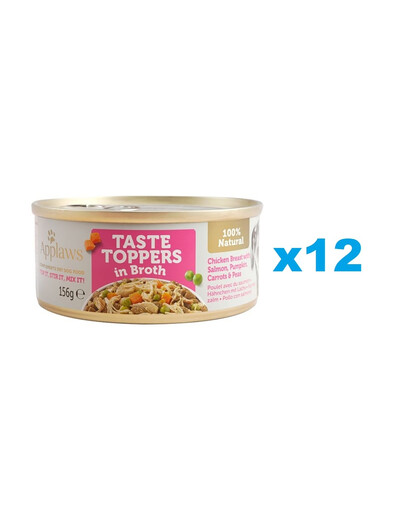 APPLAWS Taste Toppers Pierś z kurczaka, łosoś, dynia w bulionie 12x156 g