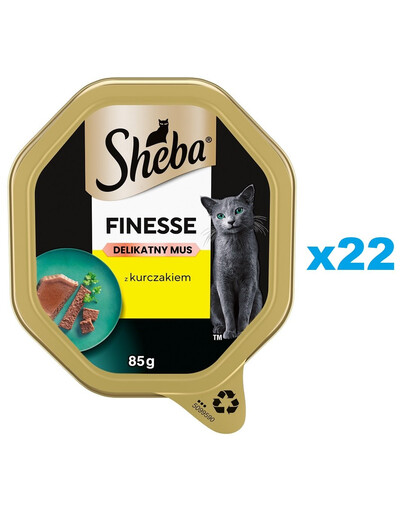 SHEBA Finesse tacka 22x85 g mokra karma pełnoporcjowa dla dorosłych kotów z kurczakiem w musie