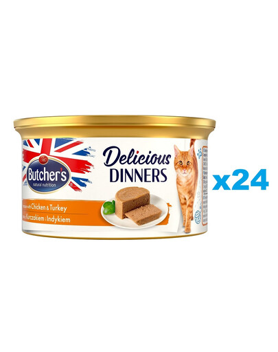 BUTCHER'S Classic Delicious Dinners z kurczakiem i indykiem mus 24x85 g