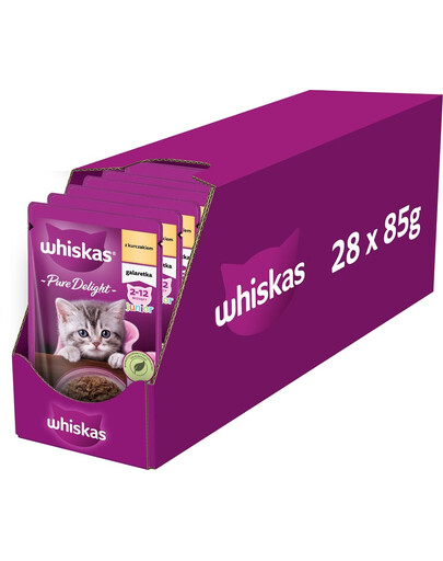 WHISKAS Junior saszetka 28x85g mokra karma dla kociąt z kurczakiem w galaretce