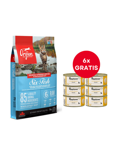 ORIJEN 6 Fish Cat 5.4 kg + APPLAWS Cat Adult Mousse Chicken mus z kurczakiem 6 x 70g GRATIS
