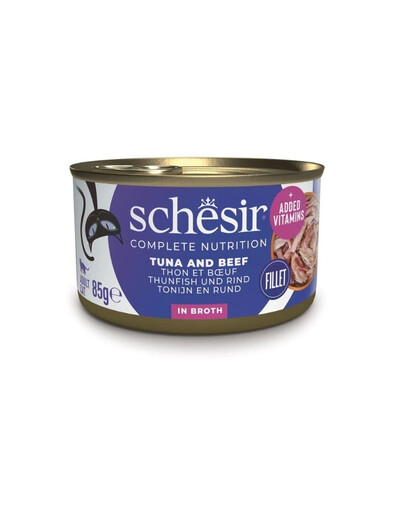 SCHESIR Tuńczyk z wołowiną i ryżem w bulionie dla kotów 85 g
