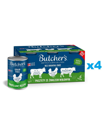 BUTCHER'S Original Tripe Nassfutter Mix Geschmacks Pastete mit Pansen, Huhn und Rind für Hunde 24x400 g