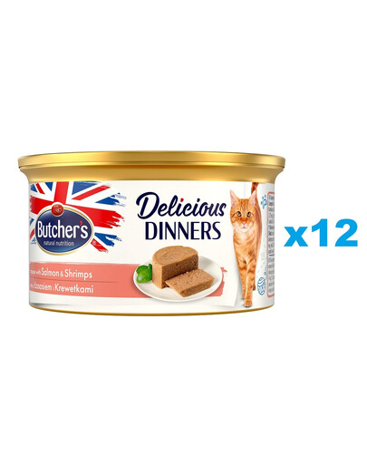 BUTCHER'S Classic Delicious Dinners z łososiem i krewetkami mus 12 x 85 g