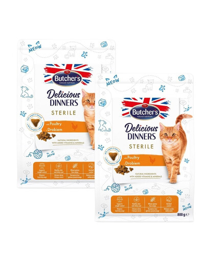 BUTCHER'S Functional Cat Indoor dla kotów niewychodzących z drobiem 2x800 g