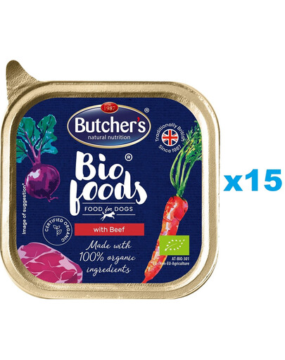 BUTCHER'S BIO foods wołowina 15x150 g pasztet dla psa