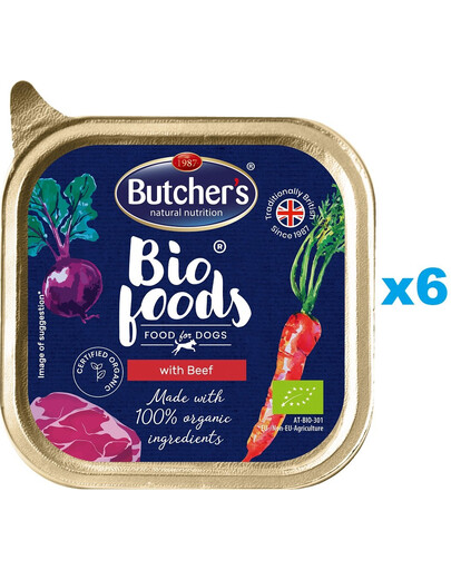 BUTCHER'S BIO foods Pastete mit Rindfleisch für Hunde 6x150 g