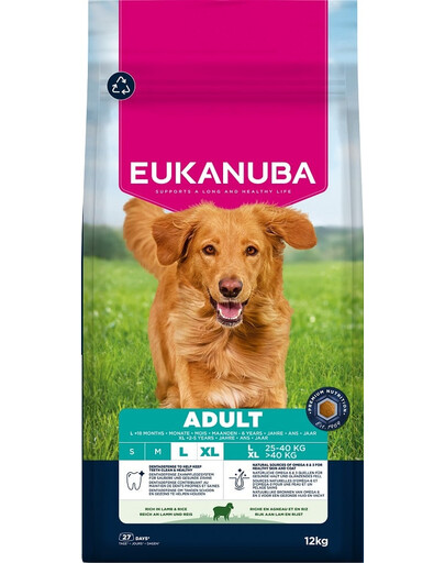 EUKANUBA Adult Large Breeds Lamb Rice 12kg sucha karma bogata w jagnięcinę i ryż dla psów dużych ras