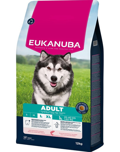 EUKANUBA Adult Trockenfutter mit Lachs und Gerste für große Hunderassen 12 kg