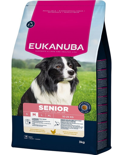 EUKANUBA Senior Trockenfutter mit Huhn für ältere Hunde mittelgroßer Rassen 3 kg