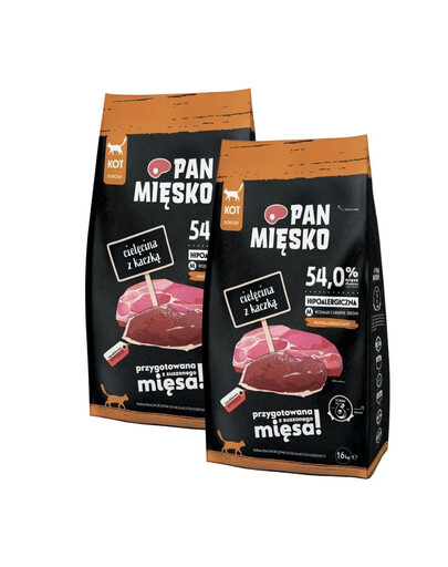 PAN MIĘSKO Trockenfutter mit Kalb und Ente für adulte Katzen M hypoallergen 2x1,6 kg