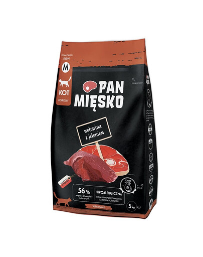 PAN MIĘSKO Trockenfutter Rind mit Hirsch für adulte Katzen M hypoallergen 5 kg