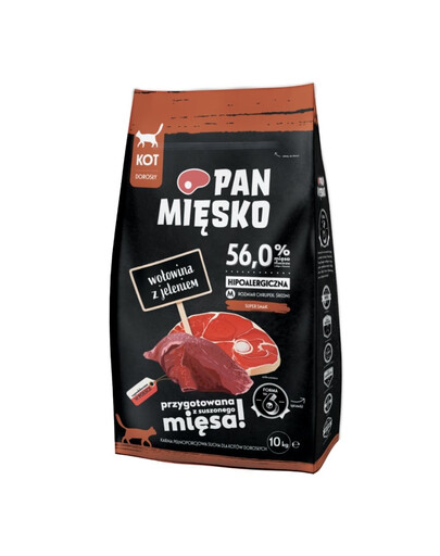 PAN MIĘSKO Trockenfutter Rind mit Hirsch für adulte Katzen M hypoallergen 10kg