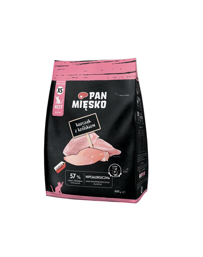 PAN MIĘSKO Trockenfutter Huhn mit Kaninchen für Kätzchen XS knusprig 400 g