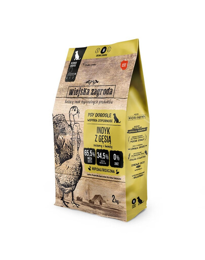 WIEJSKA ZAGRODA Trockenfutter Pute mit Gans für adulte Hunde M getreidefrei 2 kg