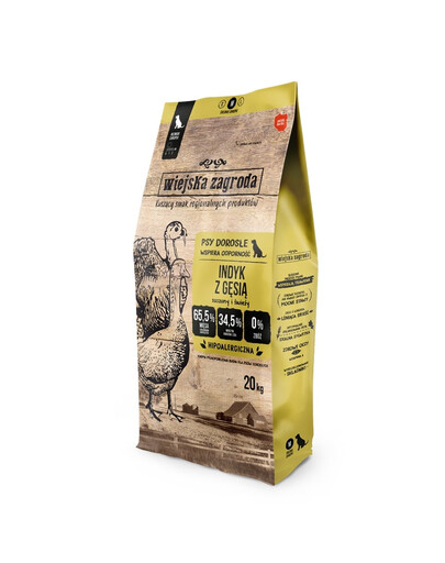 WIEJSKA ZAGRODA Trockenfutter Pute mit Gans für adulte Hunde M getreidefrei 20 kg