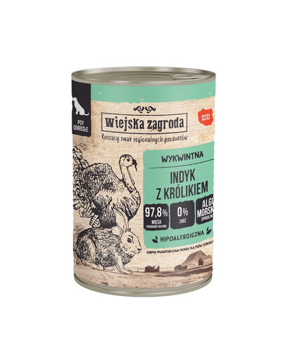 WIEJSKA ZAGRODA Nassfutter Pute mit Kaninchen für adulte Hunde getreidefrei 400 g