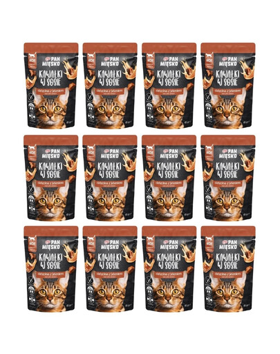 PAN MIĘSKO Nassfutter mit Kalb und Hirsch in Soße für adulte Katzen getreidefrei 12x85 g