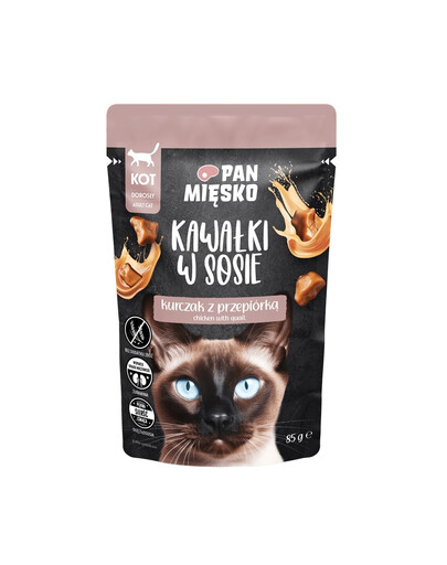 PAN MIĘSKO Nassfutter mit Huhn und Wachtel in Soße für adulte Katzen getreidefrei 85 g