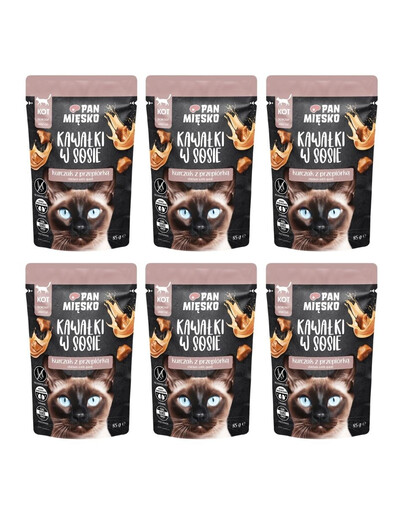 PAN MIĘSKO Nassfutter mit Huhn und Wachtel in Soße für adulte Katzen getreidefrei 6x85 g
