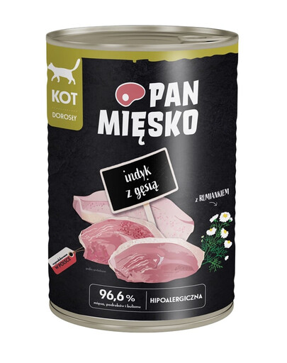 PAN MIĘSKO Nassfutter mit Pute, Gans und Kamille für adulte Katzen hypoallergen 400 g