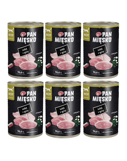 PAN MIĘSKO Nassfutter mit Pute, Gans und Kamille für adulte Katzen hypoallergen 6x400 g