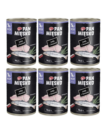 PAN MIĘSKO Nassfutter mit Pute, Lachs und Rosmarin für Kätzchen hypoallergen 6x400 g