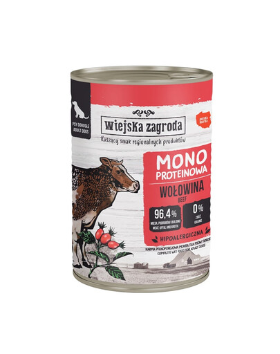 WIEJSKA ZAGRODA Nassfutter mit Rind Monoprotein für adulte Hunde getreidefrei 400 g