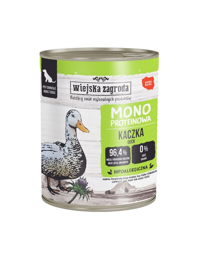 WIEJSKA ZAGRODA Nassfutter mit Ente Monoprotein für adulte Hunde getreidefrei 800 g