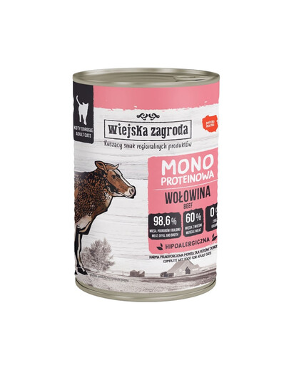 WIEJSKA ZAGRODA Nassfutter mit Rind Monoprotein für adulte Katzen 400 g