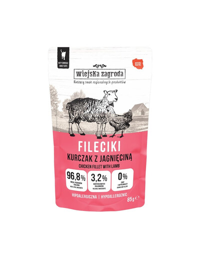 WIEJSKA ZAGRODA Filets Huhn mit Lamm für adulte Katzen getreidefrei 85 g