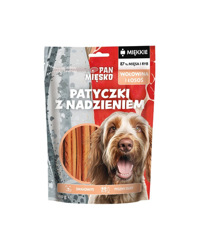 PAN MIĘSKO gefüllte Sticks mit Rind und Lachs für Hunde M 100 g