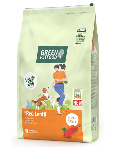 GREEN PETFOOD VeggieDog mit roter Linsen vegetarisches Futter mit roter Linsen für adulte Hunde 10 kg
