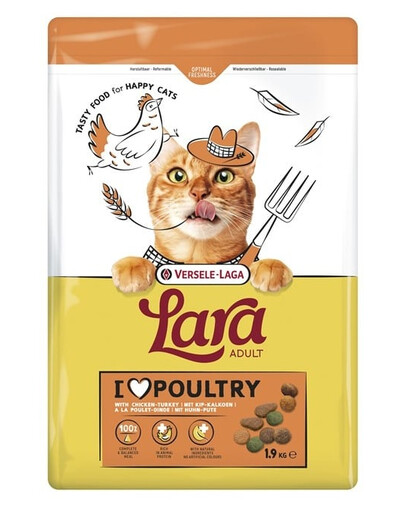 VERSELE-LAGA Lara Adult Turkey and Chicken Trockenfutter mit Truthahn und Huhn für Katzen 1,9 kg