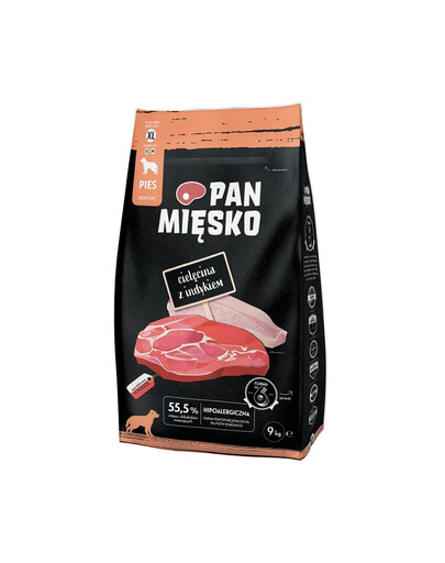 PAN MIĘSKO Trockenfutter Kalbfleisch mit Truthahn für adulte Hunde XL hypoallergen 2x9 kg