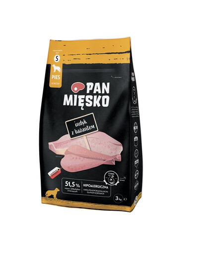 PAN MIĘSKO Trockenfutter Pute mit Fasan für adulte kleine Hunde hypoallergen 3 kg